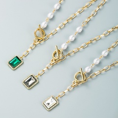 Ins Mode Nischen Design quadratische Legierung Diamant Halskette weiblich kalt Wind Netz rot heißer Verkauf einfache Perlenkette