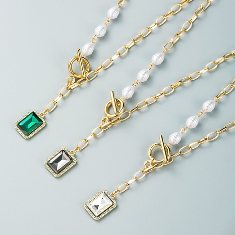 Collier de diamants en alliage carré de conception de niche de mode collier de perles simple NHLN465454's discount tags