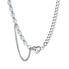Moda japonesa y coreana Ins tendencia perla costura forma de corazón con collar de diamantes collar diseño especial Cadena de clavícula Simple mujer