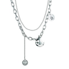 The new trend double layered wearing smiling face hip-hop clavicle chain letter necklace accessories