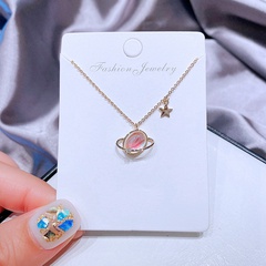 fashion fantasy glass planet clavicle chain copper plated real K gold necklace jewelry