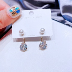High-Grade Asymmetric Star Moon Zircon Earrings Sterling Silver Needle Korean-Style Back-Mounted Pearl Earrings for Women