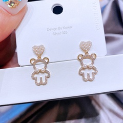 High-End Korean Style Korean Earrings Sterling Silver Needle Exquisite Cute Bead Love Bear Ear Studs Eardrops Plated with Real Gold