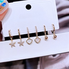 fashion small fresh zircon starfish shell gold bead ear buckle earrings set copper