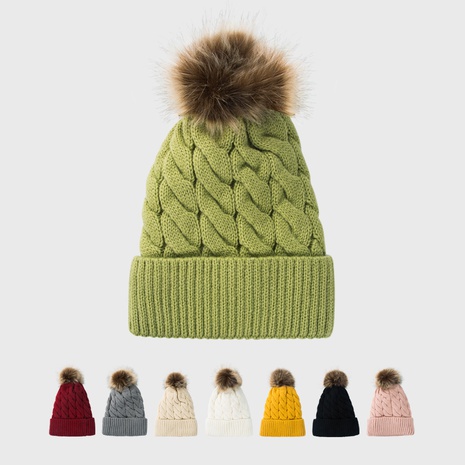New style woolen cap thickening velvet keeping warm solid color fur ball head cap Korean knit hat wholesale NHHAO465502's discount tags