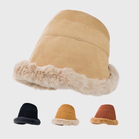 New hat winter warmth thick plush cotton fisherman hat Korean cold windproof fashion basin hat NHHAO465509's discount tags