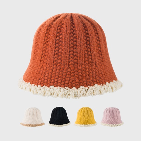 New lamb hair fisherman hat warm pot hat solid color knit hat wholesale NHHAO465521's discount tags