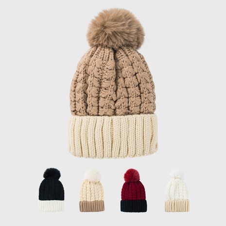 wholesale woolen hat autumn winter new warm solid color fur ball new thick velvet knitted hat NHHAO465522's discount tags