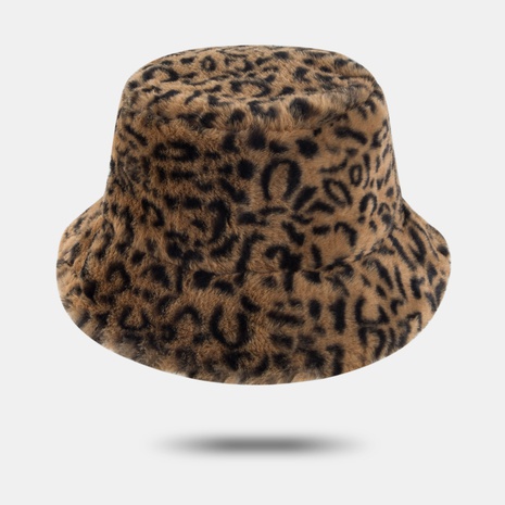Nuevo sombrero de pescador estampado de leopardo europeo y americano cruzado para mujer otoño e invierno cálido gorro de felpa grueso personalidad todo a juego sombrero de cubo de moda's discount tags