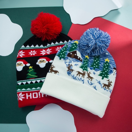 2021 Autumn and Winter Foreign Trade New Christmas Hat Santa Claus Warm Fur Ball Knitted Woolen Cap Elk Decorative Hat's discount tags