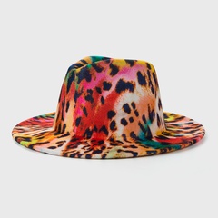 New leopard print two-color woolen top hat fashion big brim tweed jazz hat