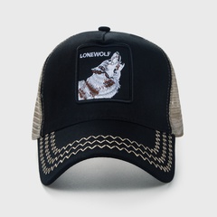 Fashion baseball cap wolf head patch hip hop sun hat embroidery mesh cap