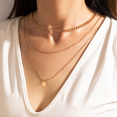 Modeschmuck einfache Schnalle Kette Halskette Scheibenanhänger geometrische dreilagige Halskette