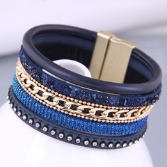 fashion simple metal rhinestone multilayer leather magnetic buckle temperament bracelet
