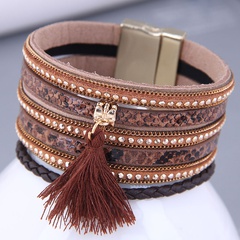 fashion metal simple tassel leather wide magnetic buckle temperament bracelet