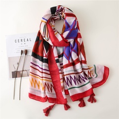 Ethnic beach towel cotton and linen gauze scarf geometric fringed shawl silk scarf