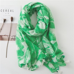 Southeast Asian Style Green Leaves Cotton and Linen Scarf Ethnic Style Scarf Women's Summer Travel Sun Protection Beach Towel Sunshade Shawl