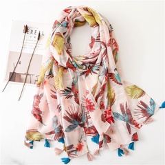 Women's Sunscreen Shawl Summer New Gilding Colorful Bird Air Conditioning Sunscreen Scarf Scarf Beach Towel Cotton and Linen Scarf