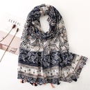 New ethnic scarf blue and white porcelain printed cotton and linen tassel shawl sunscreen beach towelpicture13