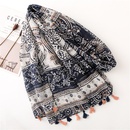 New ethnic scarf blue and white porcelain printed cotton and linen tassel shawl sunscreen beach towelpicture15
