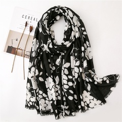 black and white printed cotton and linen scarf sunscreen scarf silk scarf long shawl