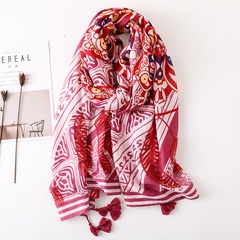 Pañuelo de seda de playa con mantón de protección solar de flor de sol rojo bufanda larga étnica de algodón y lino de primavera y verano