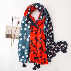 cotton and linen feel scarf spring new blue orange color matching small flowers long shawl dual-use