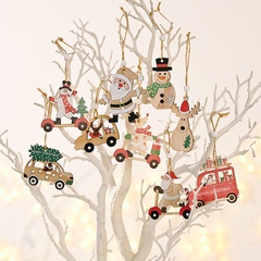 Accesorios de decoración de árbol de Navidad de coche de madera colgante de combinación de Papá Noel de dibujos animados
