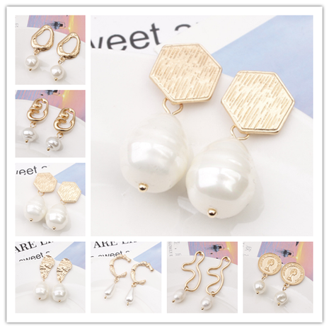 Boucles d'oreilles pendantes en perles Boucles d'oreilles en métal irrégulières simples Boucles d'oreilles tempérament's discount tags