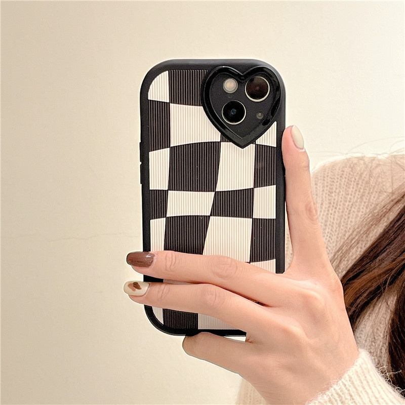 Korean style black and white checkerboard lattice mobile phone case for iPhone soft shell