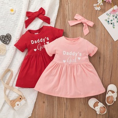 2021 New Baby Girls' Spring and Autumn Short-Sleeved Dress European and American Letter Printed Cute A- line Skirt Cross-Border Children Shirt