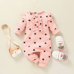 autumn long-sleeved one-piece children's clothing Europe and the United States casual baby polka dot pit strip romper