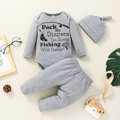 Baby Autumn New Fashion Romper Suit Casual Infant Letters Solid Color Jumpsuit Two-Piece Set Foreign Trade