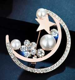 Moon star rhinestone imitation pearl brooch sweater autumn and winter corsage pin accessories