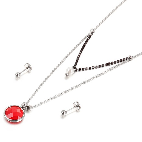 bijoux en gros verre multicolore en acier inoxydable mode double collier boucle d'oreille ensemble NHKAL465764's discount tags