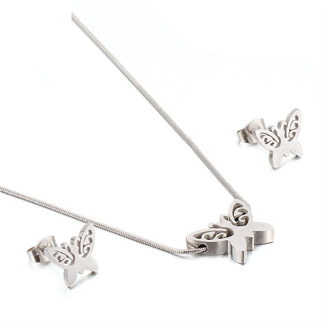 nouveaux bijoux en acier inoxydable personnalité simple mode boucles d'oreilles papillon ensemble de collier NHKAL465786's discount tags