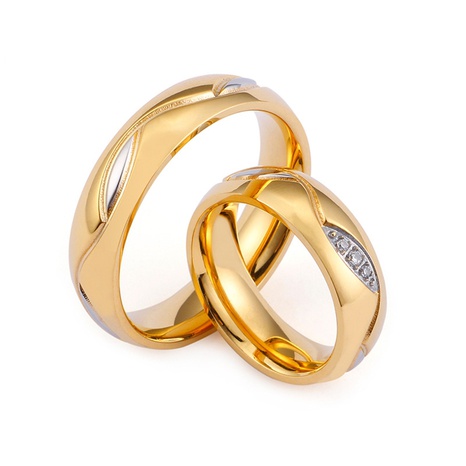 Mode-Edelstahl-neuer geometrischer Paar-Ring 18K Goldzircon-Ring's discount tags