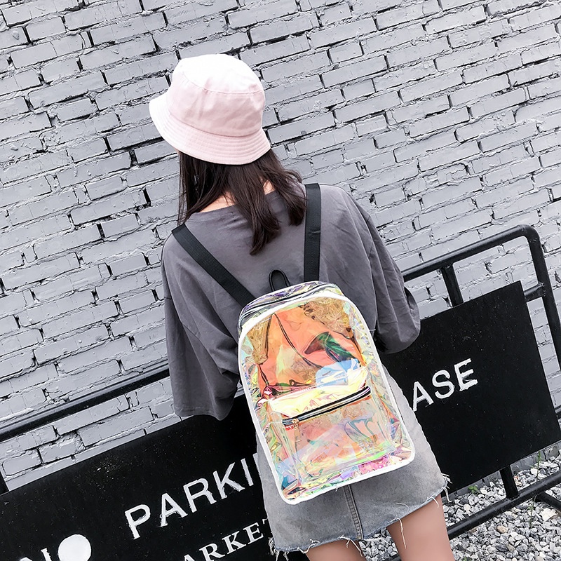 Laser transparent school bag Korean version simple street trend personality backpack