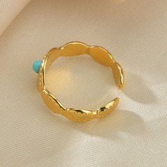 European and American turquoise open retro irregular texture trend stainless steel ring