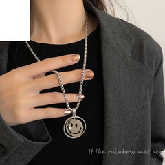 Personal Influencer Rotating Smiley Necklace Japanese and Korean Ins Hip Hop Double-Sided Expression Sweater Chain Stainless Steel Couple's Pendant