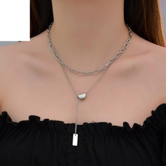 INS Special-Interest Design Stainless Steel Bean Necklace Graceful Online Influencer Trendy Clavicle Chain Simple Long Square Neck Joint