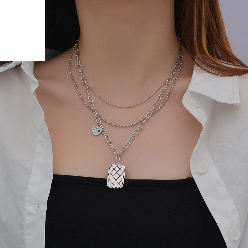 Cold Style Square Brand Mesh Fashion Necklace Titanium Steel MultiLayer Twin Clavicle Chain SpecialInterest Design ThreeLayer Letter Neck