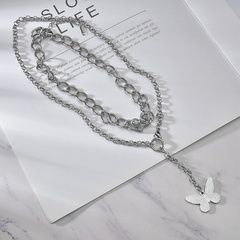 Korean Style Butterfly Double Layer Twin Thick Straps Combination Necklace Cool Girl Harajuku Clavicle Chain Exaggerated Chunky Necklace Fashion Accessories
