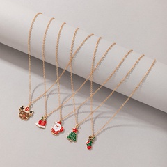 holiday ornaments Santa Claus Elk dripping oil necklace set Bell Socks Necklace five-piece set