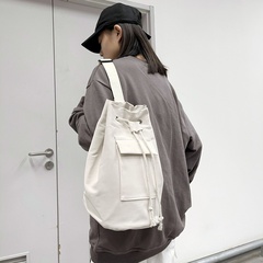 Korean drawstring multi-pocket messenger solid color large-capacity bucket bag backpack