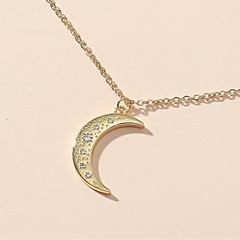 simple titanium steel zircon micro-inlaid moon pendent necklace