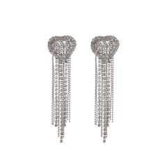 fashion rhinestone tassel love long earrings niche design earrings