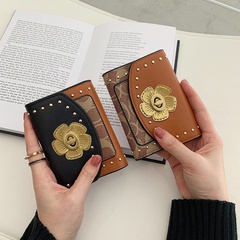 fashion camellia wallet tri-fold rivet short wallet multi-card card holder wholesale