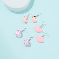 Europe and America Cross Border New Small Cute Style Duck Earrings Personalized Cartoon Duck Cloud Dice Earrings Set for Women