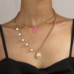Europäische und amerikanische grenz überschreitende neue personal isierte Cartoon niedlichen Stil Smiley Halskette Mode einfache Nähte Perle mehr schicht ige Halskette weiblich